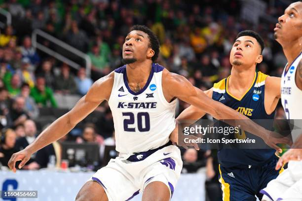 Kansas State forward Xavier Sneed boxes out for a rebound during the game between the Kansas State Wildcats and the UC Irvine Anteaters in their NCAA...