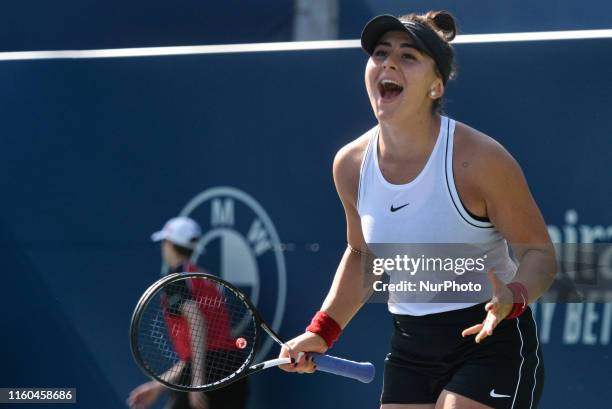 Bianca Andreescu of Canada rejoices in victory overagainst Kiki Bertens of Netherlands after the round 16 match of championship in the Rogers Cup...