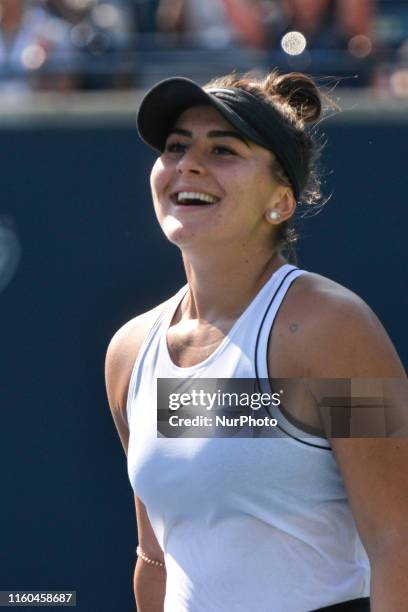 Bianca Andreescu of Canada rejoices in victory overagainst Kiki Bertens of Netherlands after the round 16 match of championship in the Rogers Cup...