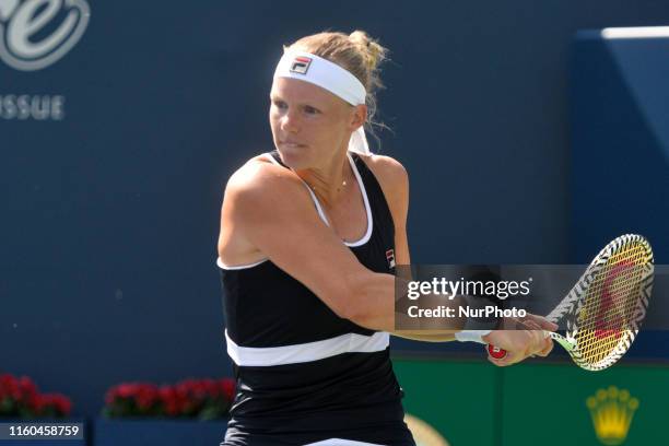 Kiki Bertens of Netherlands plays against Bianca Andreescu of Canada during the round 16 match of championship in the Rogers Cup tennis tournament at...