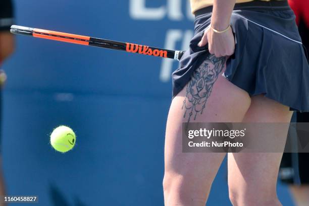 Elina Svitolina of Ukraine tatoo on the left leg during the round 16 match of championship in the Rogers Cup tennis tournament at Aviva Centre on...