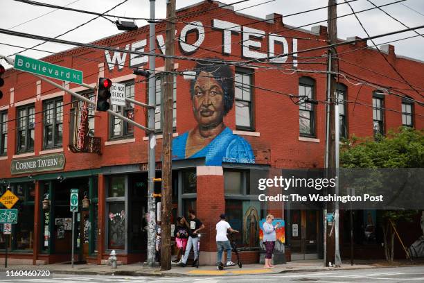 Mural featuring the face of Stacey Abrams is seen on Thursday, April 25, 2019 in Atlanta, GA.