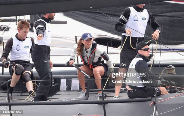 Catherine, Duchess of Cambridge at the helm competing on behalf of The Royal Foundation in the inaugural King's Cup regatta hosted by the Duke and...