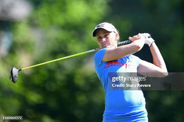 Nicole Broch Larsen of Denmark hits her tee shot on the 18th hole during the third round of the Thornberry Creek LPGA Classic at Thornberry Creek at...