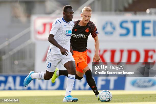 Shuaibu Lalle Ibrahim of FK Haugesund, Timo Baumgartl of PSV during the UEFA Europa League match between FK Haugesund v PSV at the Haugesund Stadium...