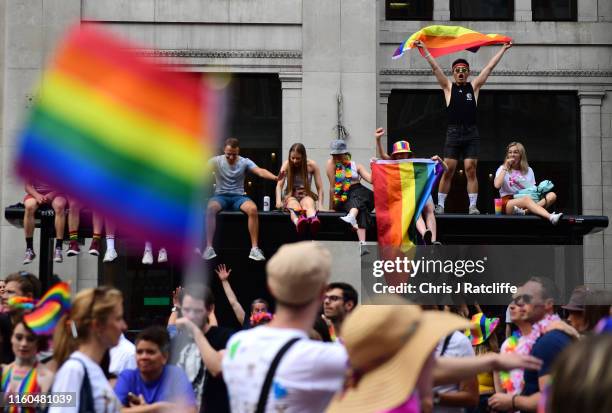 Parade goers during Pride in London 2019 on July 06, 2019 in London, England.