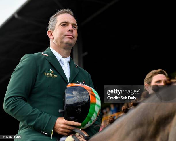 Dublin , Ireland - 9 August 2019; Cian O'Connor of Ireland following his country's third place finish during the Longines FEI Jumping Nations Cup of...