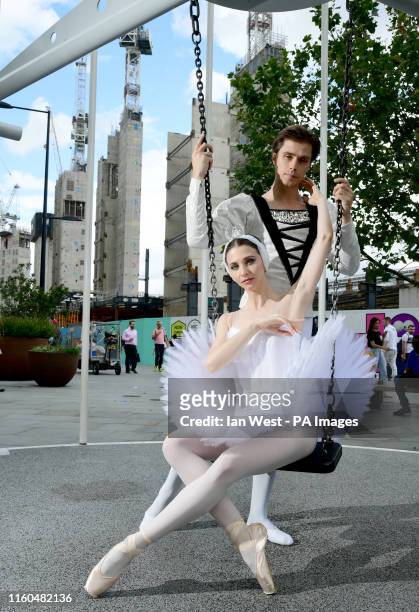 Dancers Artem Ovcharenko and Anna Tikhomirova during a photo call ahead of performances by the Bolshoi Ballet at the Royal Opera House and the Royal...