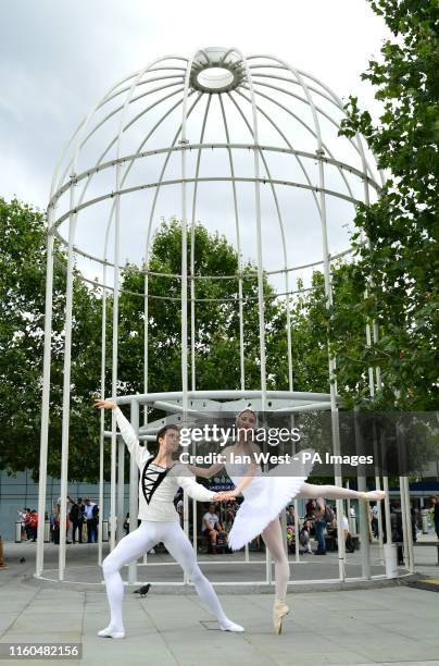 Dancers Artem Ovcharenko and Anna Tikhomirova during a photo call ahead of performances by the Bolshoi Ballet at the Royal Opera House and the Royal...