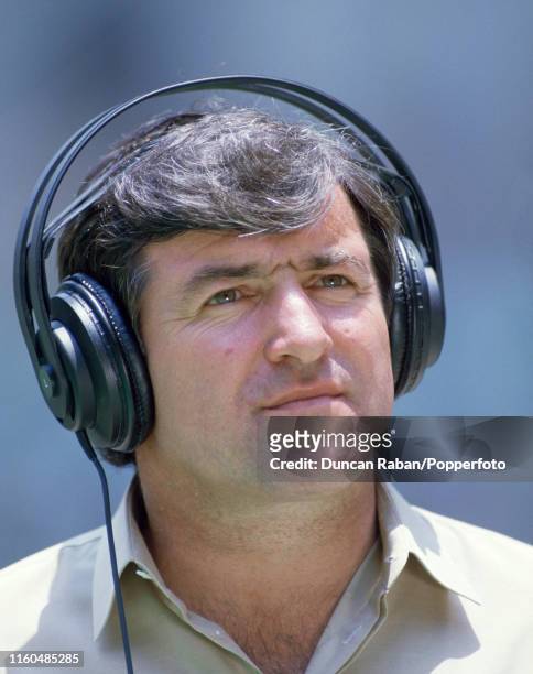 Barcelona manager Terry Venables working for the British media during the Azteca 2000 Tournament in Mexico City, Mexico, circa June 1985.