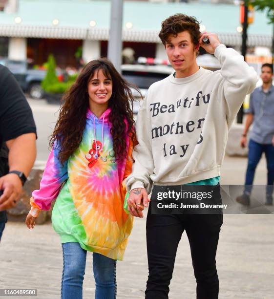 Camila Cabello and Shawn Mendes seen walking in Dumbo Brooklyn on August 9, 2019 in New York City.