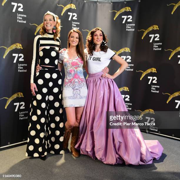 Director/Actress Dawn Luebbe, Producer Natalie Metzger and Director/Actress Jocelyn DeBoer attend the 'Greener Grass' during the 72nd Locarno Film...