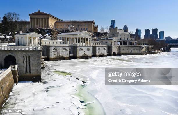 fairmount park water works in philadelphia in the winter - philadelphia winter stock pictures, royalty-free photos & images