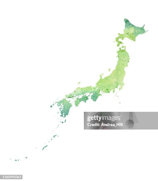 stockillustraties, clipart, cartoons en iconen met japan raster kaart aquarel illustratie - shikoku