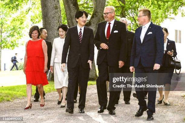 Crown Prince Fumihito, or Crown Prince Akishino and Crown Princess Kiko of Akishino visit the Kiskars Village on July 4, 2019 in Fiskars, Finland.