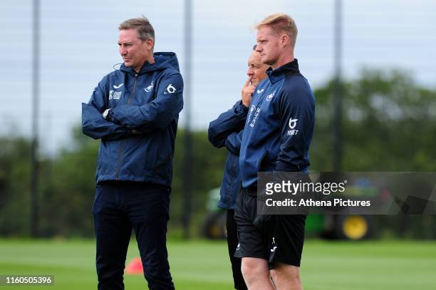 Andy Scott and Alan Tate during the Swansea City Training at The Fairwood Training Ground on August 07, 2019 in Swansea, Wales.