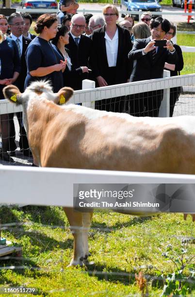 Crown Prince Fumihito, or Crown Prince Akishino visits a farm on July 4, 2019 in Helsinki, Finland.
