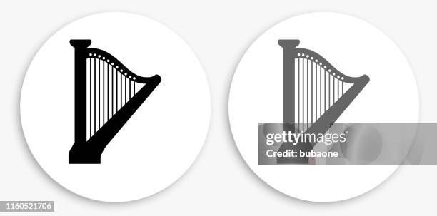 harp black and white round icon - harp stock illustrations