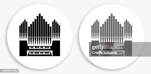 organ black and white round icon - church organ stock illustrations