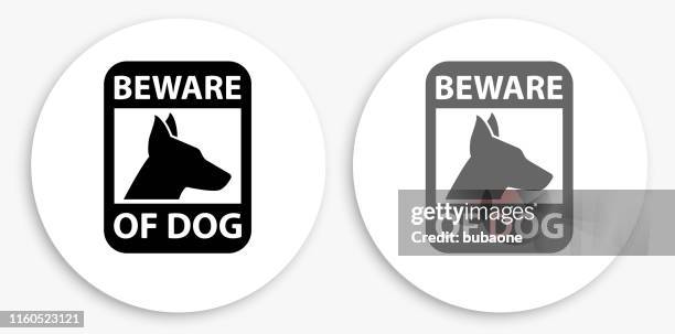 hüten sie sich vor hund zeichen schwarz und weiß runde symbol - beware of dog stock-grafiken, -clipart, -cartoons und -symbole