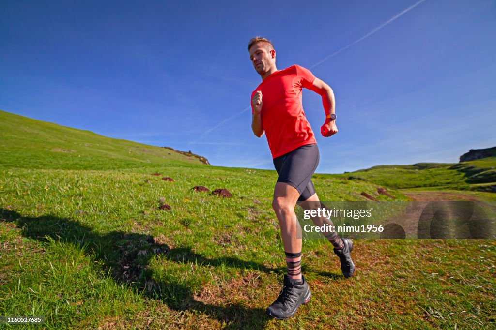 Out Train Running Young Male Athlete Trains Running In The Mountains At Sunrise High-Res ...