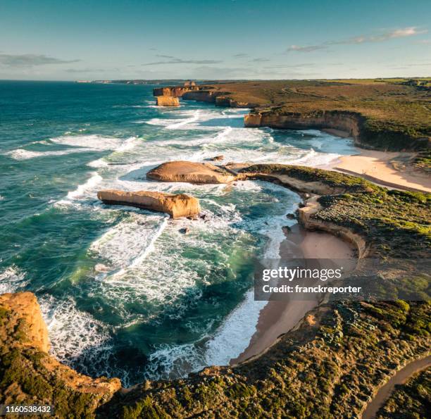 australian great ocean road coastline - victoria aerial stock pictures, royalty-free photos & images