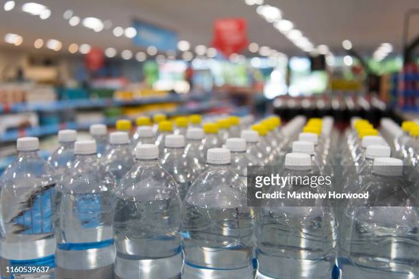 Plastic bottles on sale in a supermarket store on July 4, 2019 in Cardiff, United Kingdom.