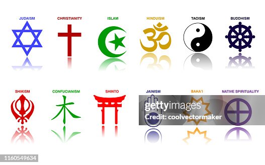 Religious Views World Religion Symbols Colored Signs Of Major Religious Groups And ...