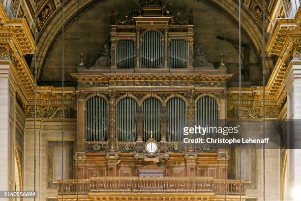 inside the madeleine church. the organ. - church organ stock pictures, royalty-free photos & images