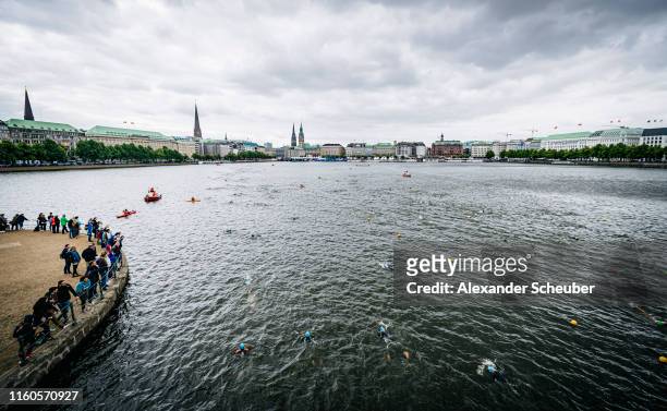 General view of the Age Group in olympic distance race during the Hamburg Wasser World Triathlon on July 07, 2019 in Hamburg, Germany.