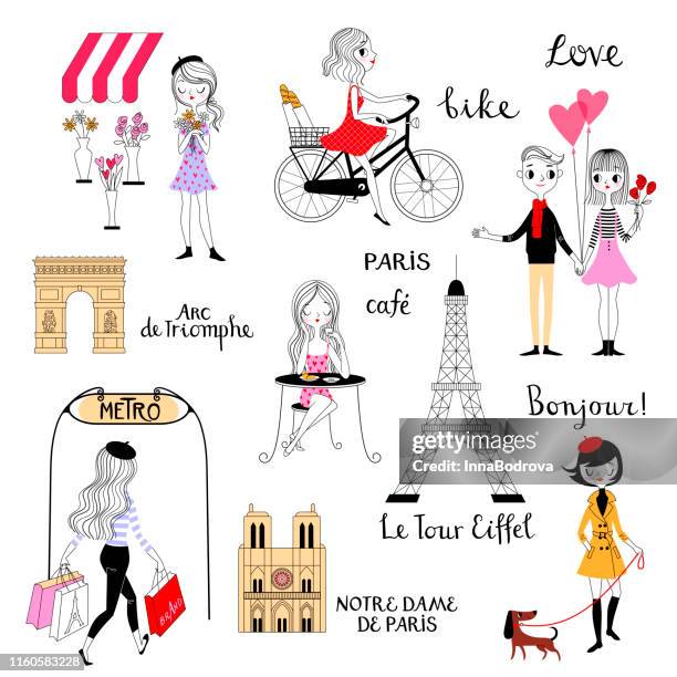 parisians. - french culture stock illustrations