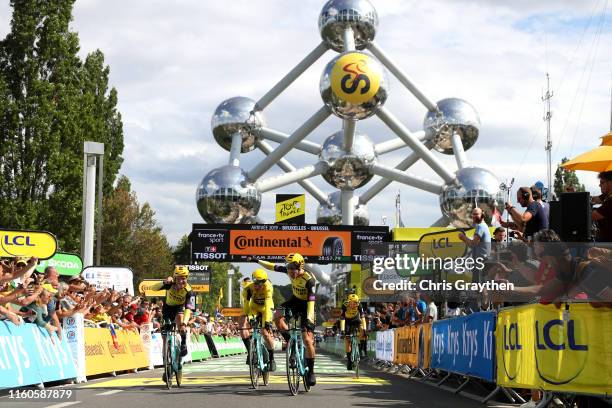 Arrival / Tony Martin of Germany and Team Jumbo-Visma / Mike Teunissen of The Netherlands and Team Jumbo-Visma Yellow Leader Jersey / Wout Van Aert...