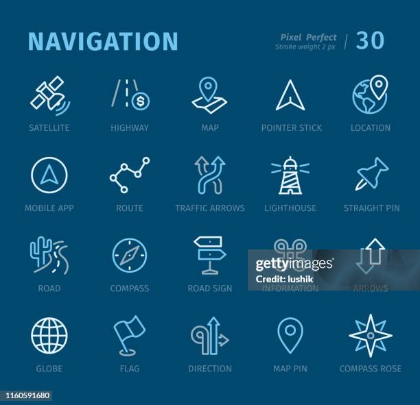navigation - gliederungssymbole mit beschriftungen - kompassrose stock-grafiken, -clipart, -cartoons und -symbole