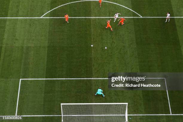 Rose Lavelle of the USA scores her team's second goal during the 2019 FIFA Women's World Cup France Final match between The United States of America...