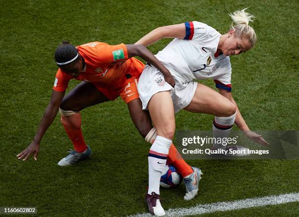 Lineth Beerensteyn of the Netherlands competes for the ball with Abby Dahlkemper of the USA during the 2019 FIFA Women's World Cup France Final match...