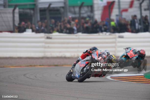 Thomas Luthi of Swiss and Dynavolt Intact GP during the Moto2 race during the MotoGp of Germany - Race at Sachsenring Circuit on July 07, 2019 in...