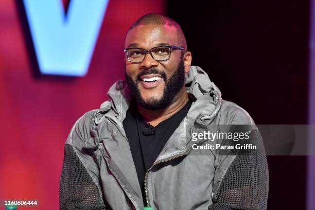 Tyler Perry speaks on stage at 2019 ESSENCE Festival Presented By Coca-Cola at Ernest N. Morial Convention Center on July 07, 2019 in New Orleans,...
