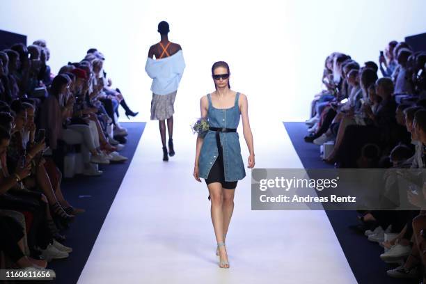 Models walk the runway during the LeGer by Lena Gercke fashion show during the AYFW - About You Fashion Week at ewerk on July 07, 2019 in Berlin,...