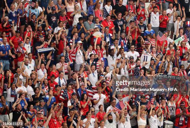 Fans celebrate following their sides victory in the 2019 FIFA Women's World Cup France Final match between The United States of America and The...