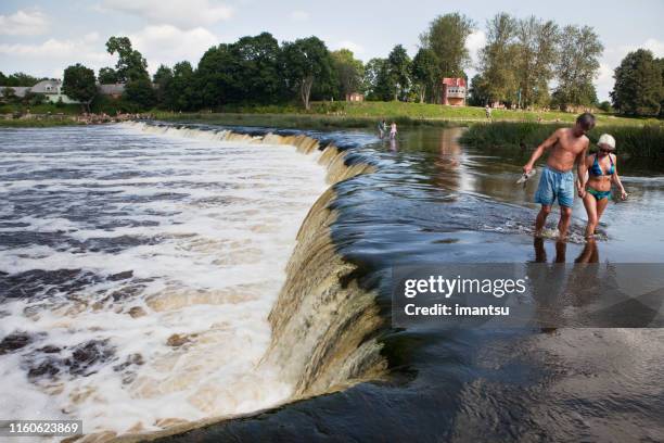 waterfall ventas rumba in kuldiga, latvia - waterfall jump stock pictures, royalty-free photos & images