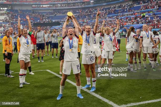 Players of the USA celebrate following their sides victory in the 2019 FIFA Women's World Cup France Final match between The United States of America...