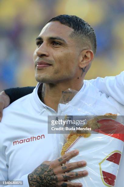 Paolo Guerrero of Peru poses before the Copa America Brazil 2019 Final match between Brazil and Peru at Maracana Stadium on July 07, 2019 in Rio de...
