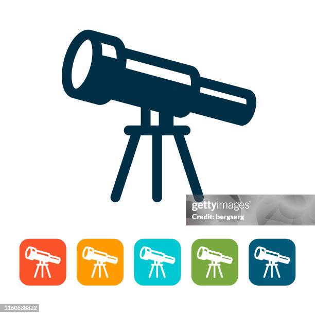 teleskop-symbol. astronomie-konzept - meteor gesteinsart stock-grafiken, -clipart, -cartoons und -symbole