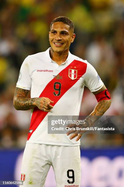 Paolo Guerrero of Peru looks on during the Copa America Brazil 2019 Final match between Brazil and Peru at Maracana Stadium on July 07, 2019 in Rio...
