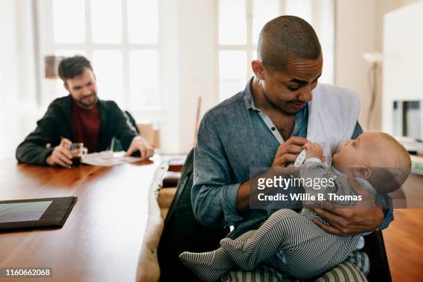 Black Gay Father Feeding Baby Bottle