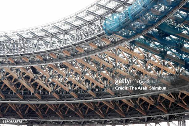 New National Stadium construction site is open to media on July 3, 2019 in Tokyo, Japan.