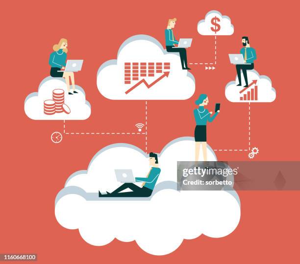 cloud computing service - business people - server storage stock illustrations