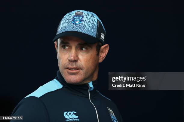 Blues coach Brad Fittler looks on during a New South Wales Blues State of Origin training session at the NSWRL Centre of Excellence on July 08, 2019...