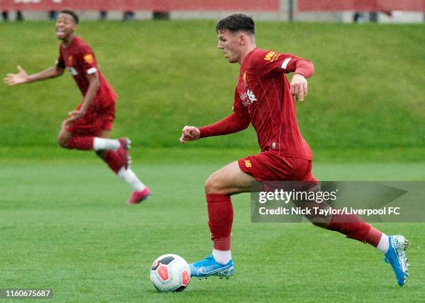 Bobby Duncan of Liverpool in action during the PL2 game at The Kirkby Academy on August 10, 2019 in Kirkby, England.