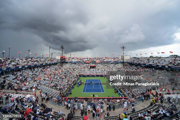 General view of centre court as clouds roll in during day 9 of the Rogers Cup at IGA Stadium on August 10, 2019 in Montreal, Quebec, Canada.